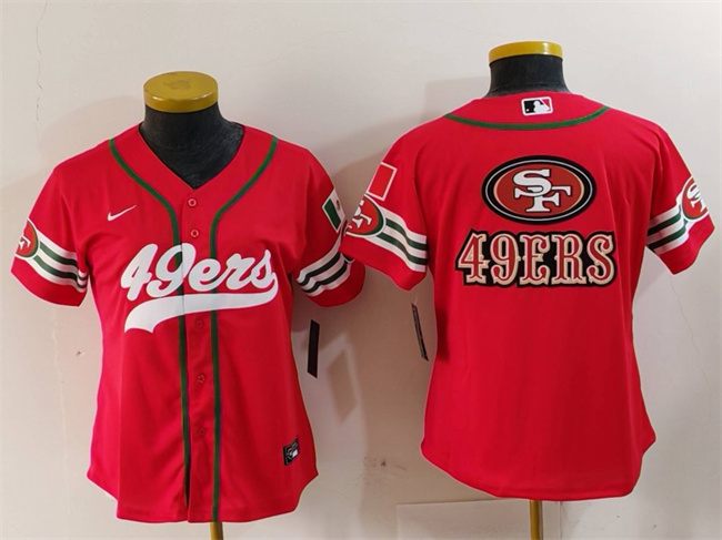 Women's San Francisco 49ers Team Big Logo Red Mexico With Patch Cool Base Stitched Baseball Jersey(Run Small) Women's San Francisco 49ers Team Big Logo Red Mexico With Patch Cool Base Stitched Baseball Jersey(Run Small)